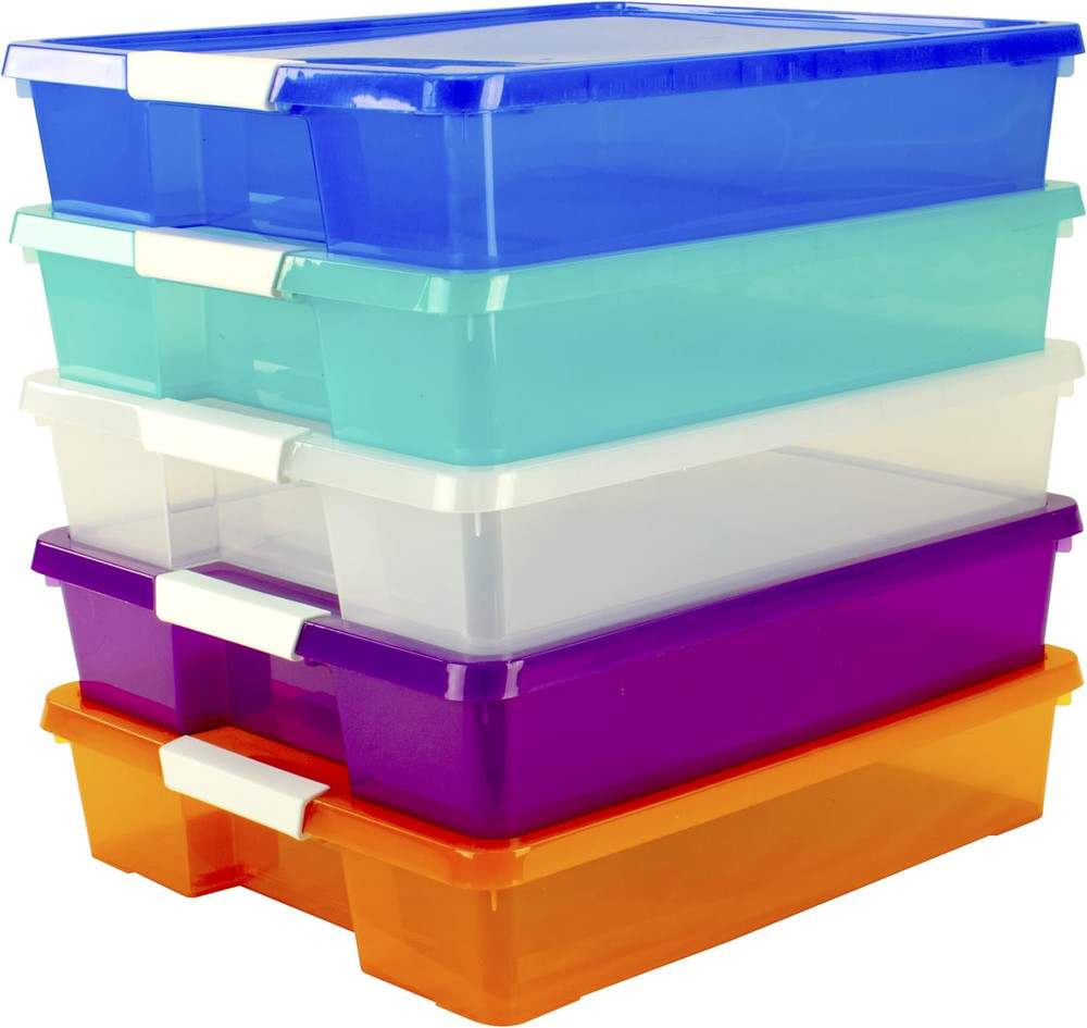 Classroom Craft Project Box – Stacking Plastic Organizer Fits 12X12 Scrapbooking