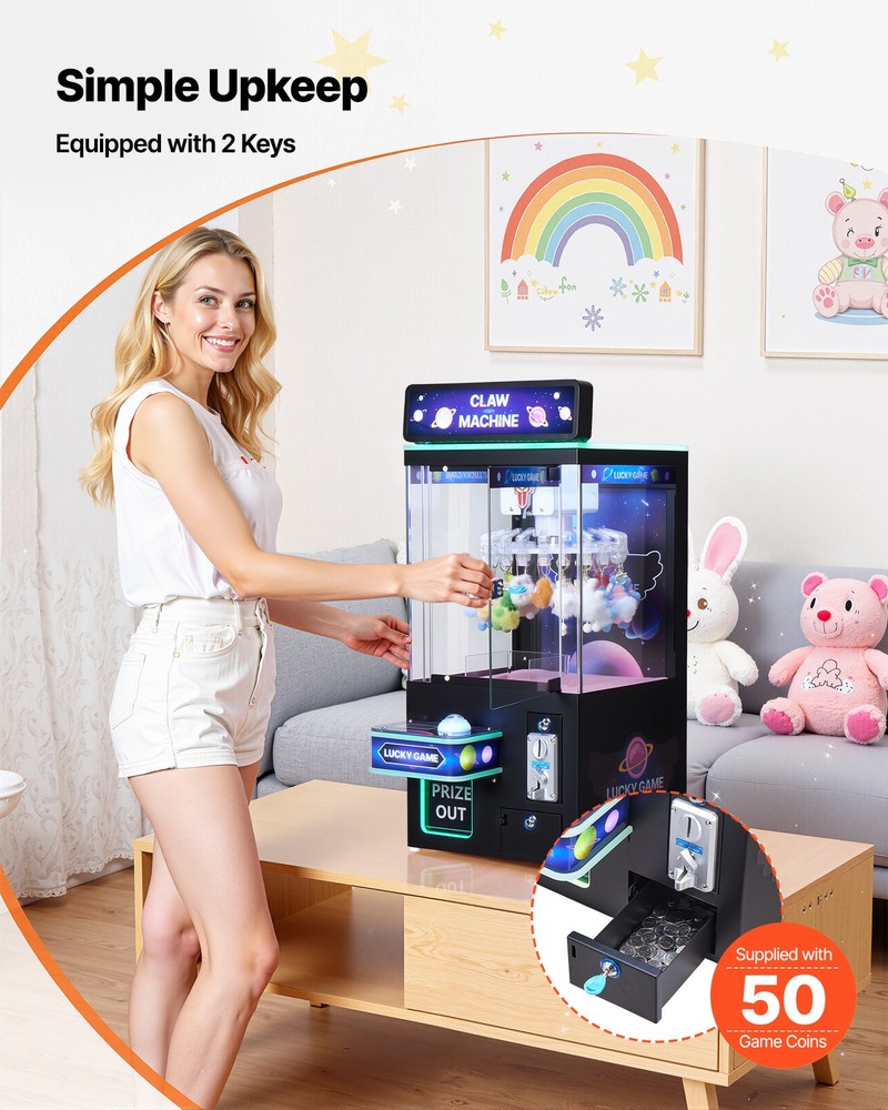 VEVOR Claw Crane Machine Medium Arcade Game with Adjust Difficulty Black Purple