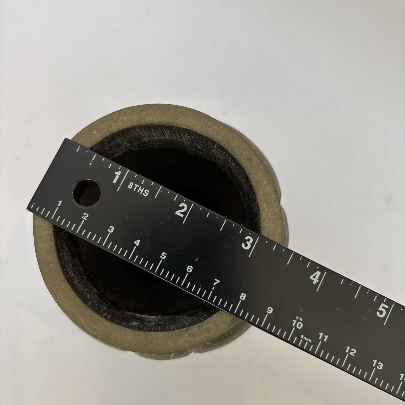 Vintage Heavy Chinese Etched Brass Vase 5.5” Tall Dragon or Lion