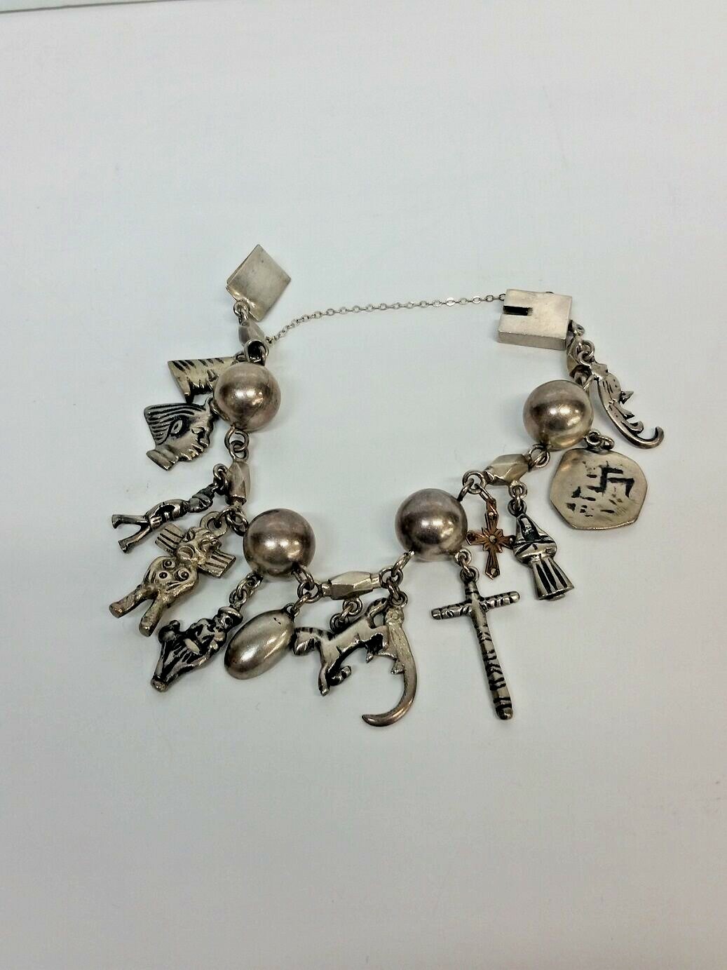 Antique Handmade Silver 900 Guatemala Charm Bracelet