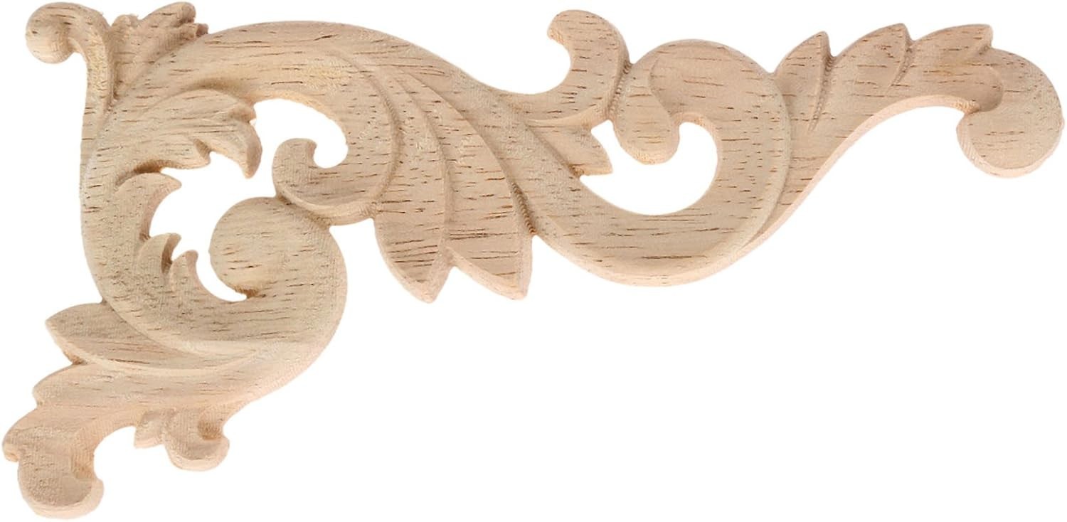Intricate Oak Wood Carvings Onlays - Unpainted Decorative Corner Plaques Set