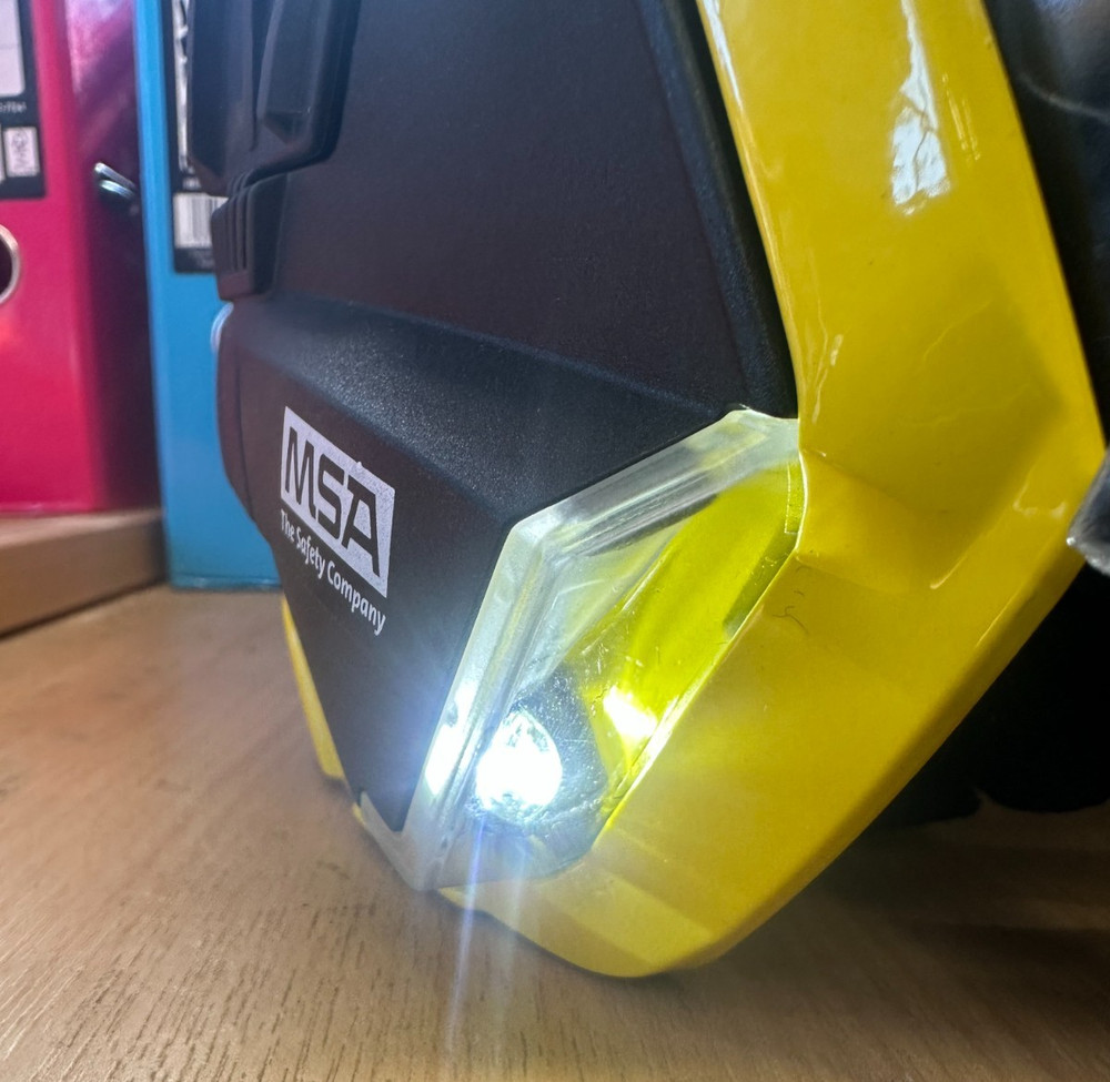 MSA Yellow Firemans Rescue Helmet with Lights. Size M. Ex MOD
