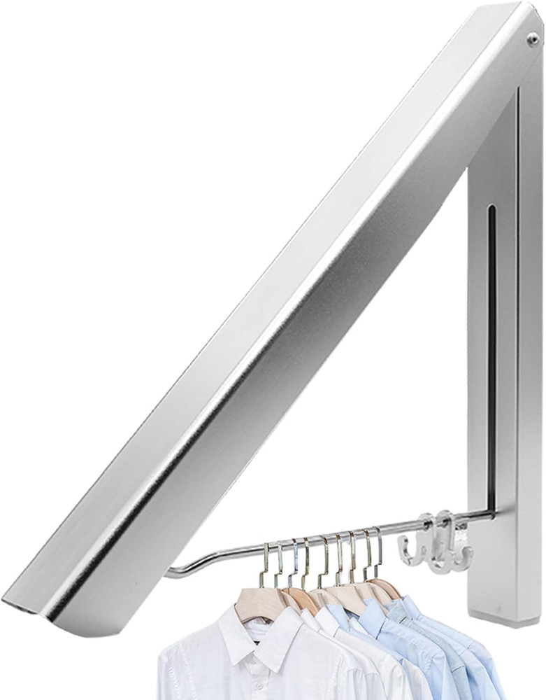 Foldable Laundry Drying Rack Retractable Wall Mount Aluminum Silver