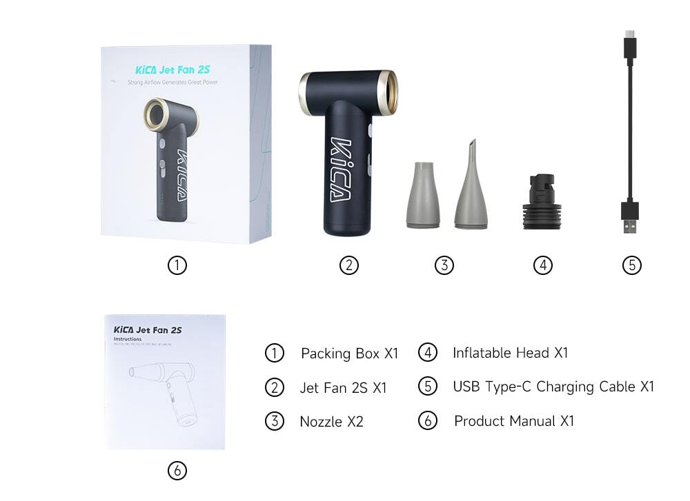 KiCA Jet Fan 2S Portable Electric Air Dust Blower Fan One-Button Turbo Boost