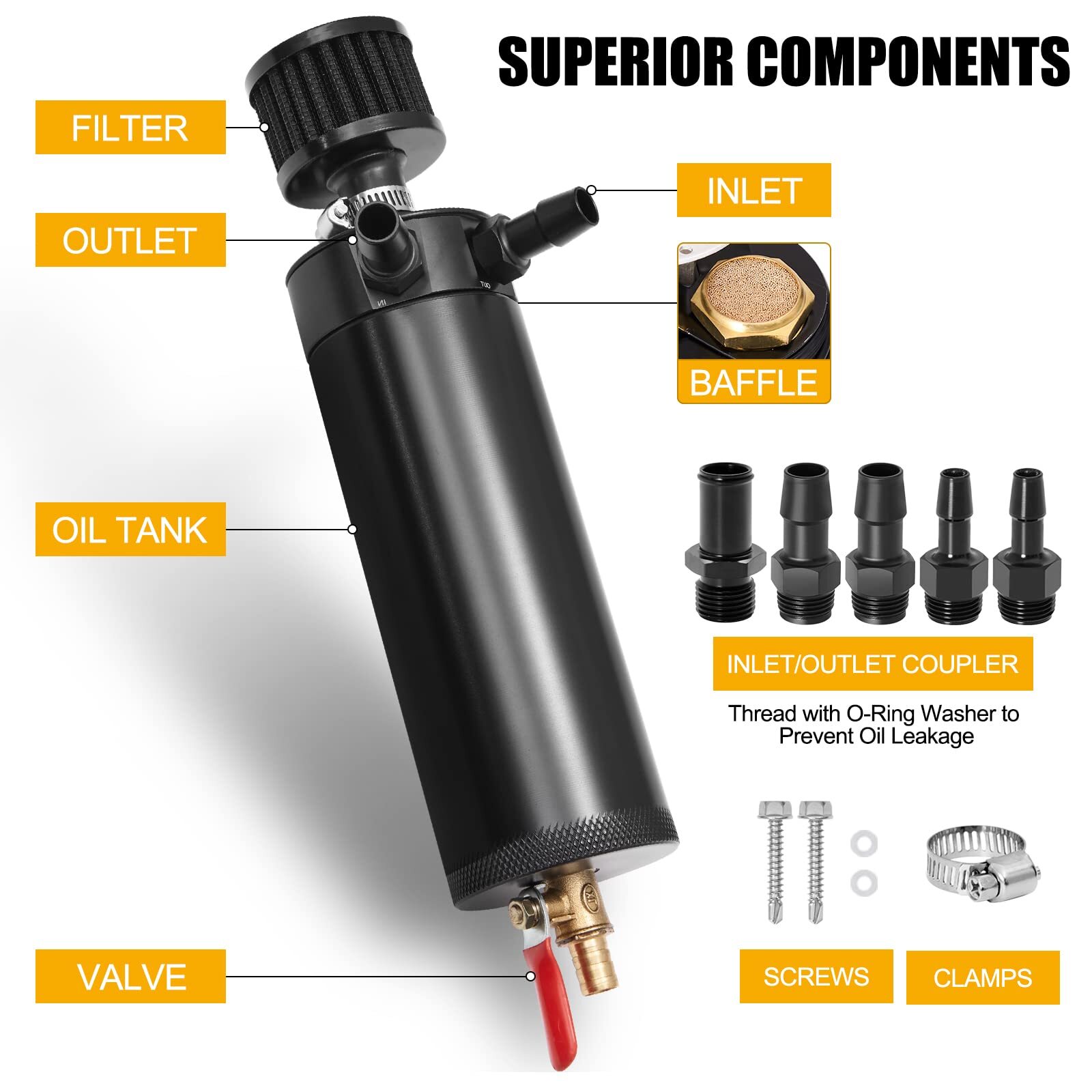 Universal Aluminum Oil Catch Can Kit Reservoir Baffled Tank with Breather Filter