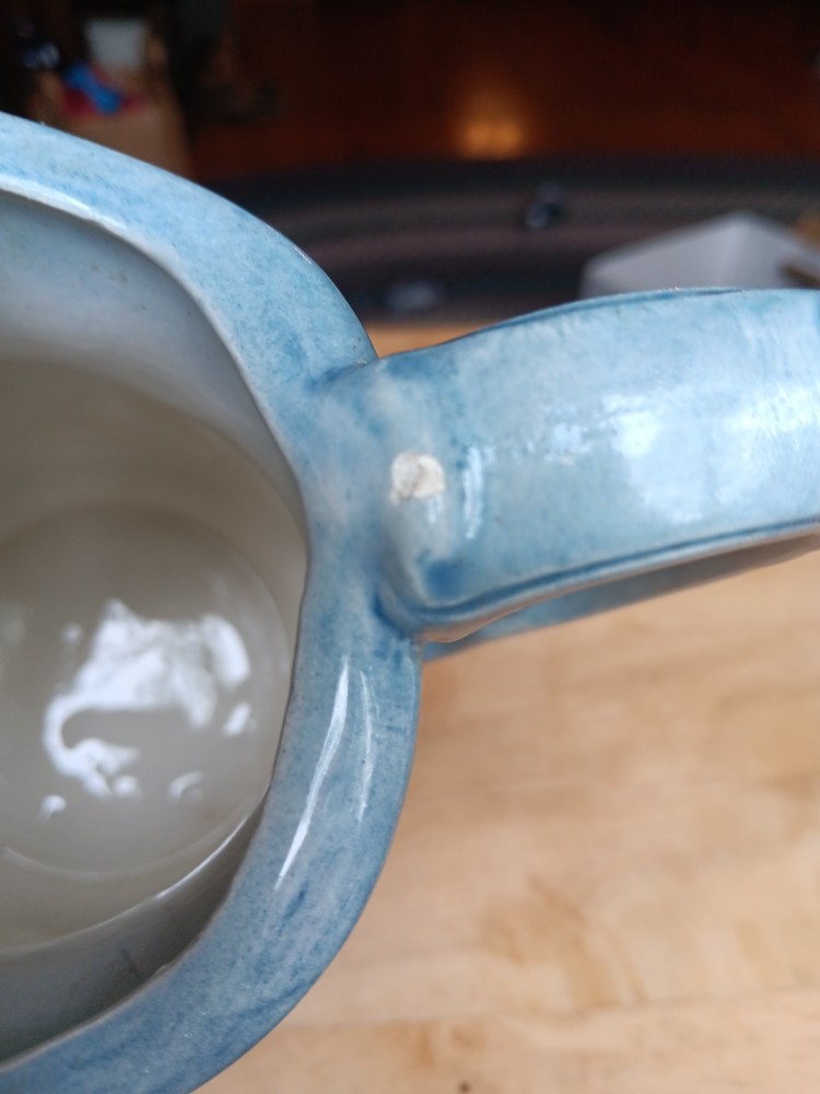 vtg relief molded earthenware pitcher "The Idle Apprentices". 588