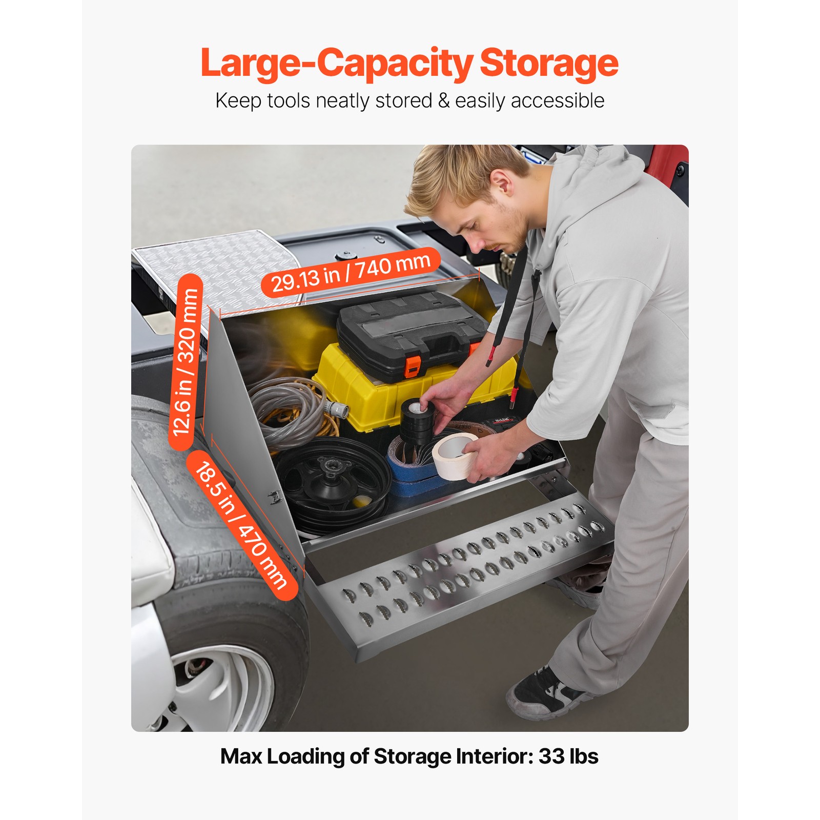 Uimoso Semi-Truck Aluminum Step Tool box 31" x 30" x 19" Durable Storage Box