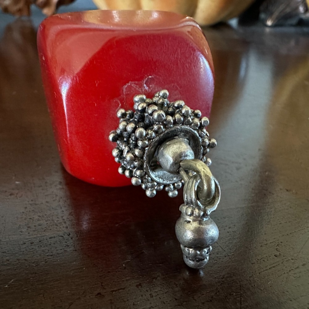 Large Cherry Red Bakelite Dice Shape Bead Pendant 44g