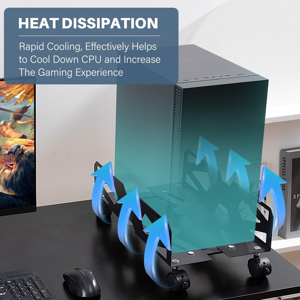 Hovadova Adjustable Computer Tower Stand, Ventilated PC Large, Black