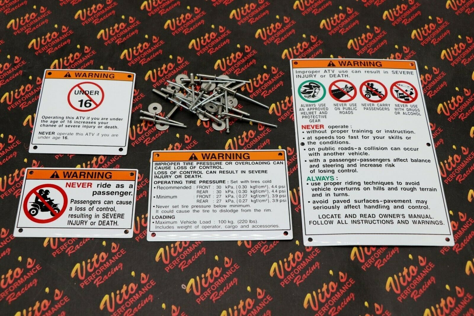 Yamaha warning decals stickers labels ALUMINUM BACKED Raptor Blaster BANSHEE
