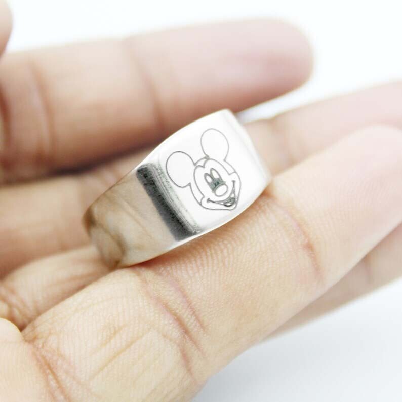 Solid 925 Sterling Silver Mickey Mouse Ring Disney Engraved Cartoon Mouse Design