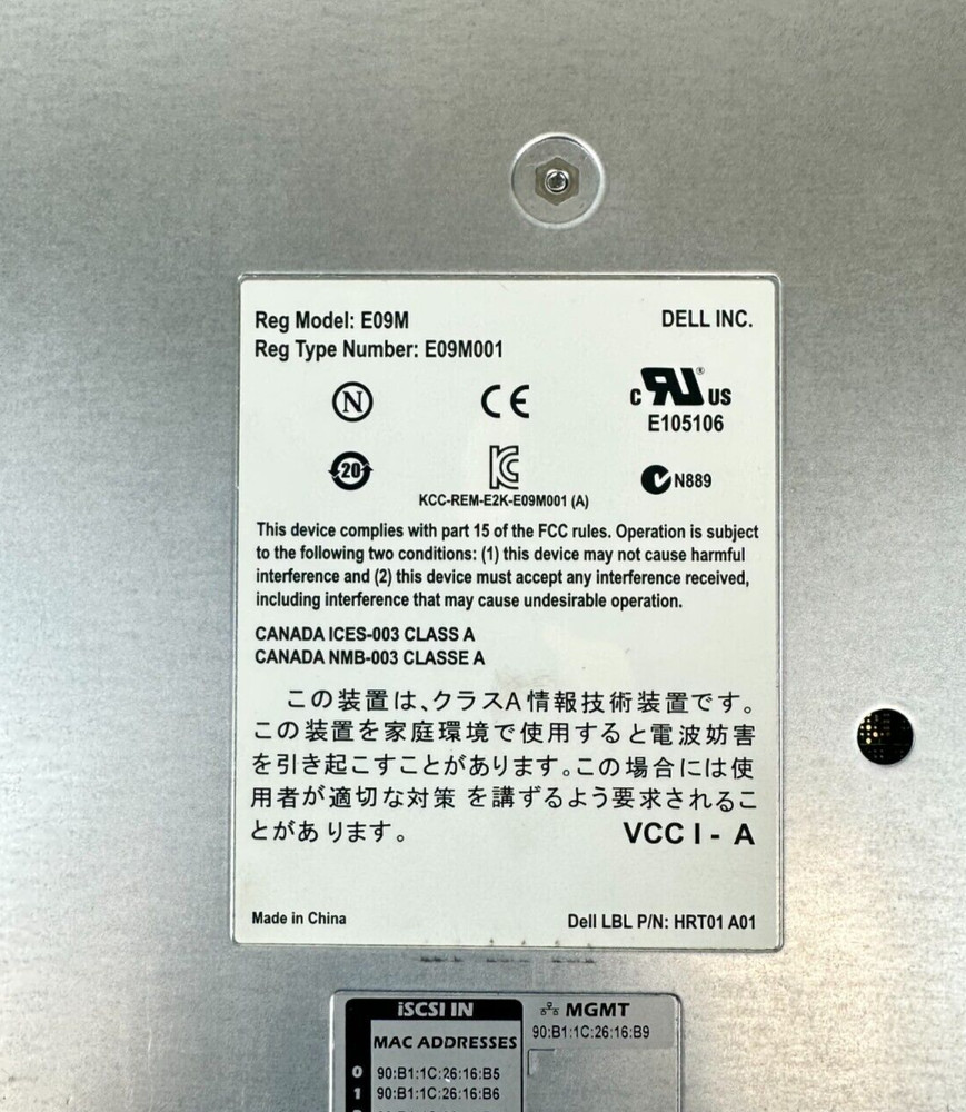 Dell HRT01 EqualLogic Type 11 Controller Module E09M A01 E09M001