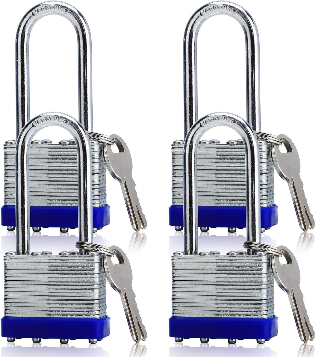 4 Pack Outdoor Padlocks with Keys Long Shackle Keyed Alike Padlocks for Gate
