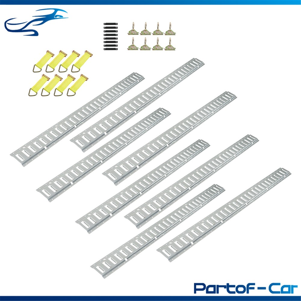32 Piece E Track Bundle: 5' Silver Galvanized Rails, End Caps, Straps, O Rings
