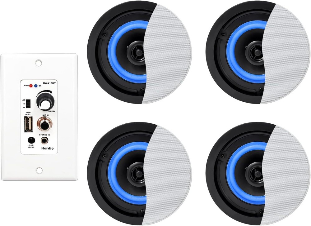 Herdio 4 Pack Bluetooth Ceiling Speakers with in Wall Amplifier Theater System
