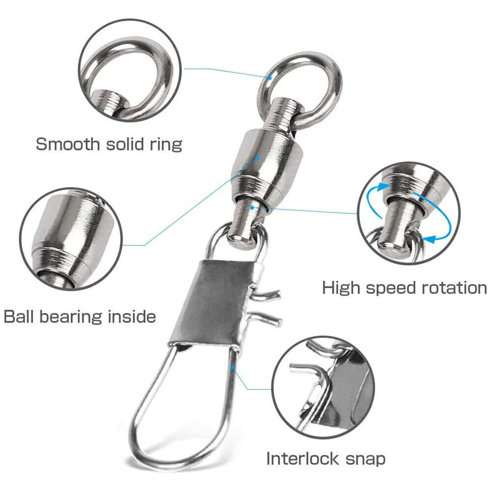 100p Fish Fishing Barrel Swivel with Interlock Snaps High Strength Safety Tackle