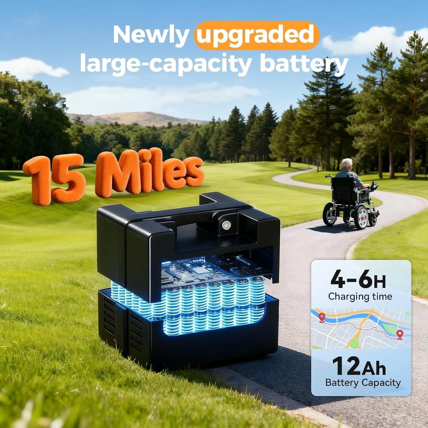 refubrished Electric Wheelchair 15 Miles Long Travel Range, 500W Dual Motors