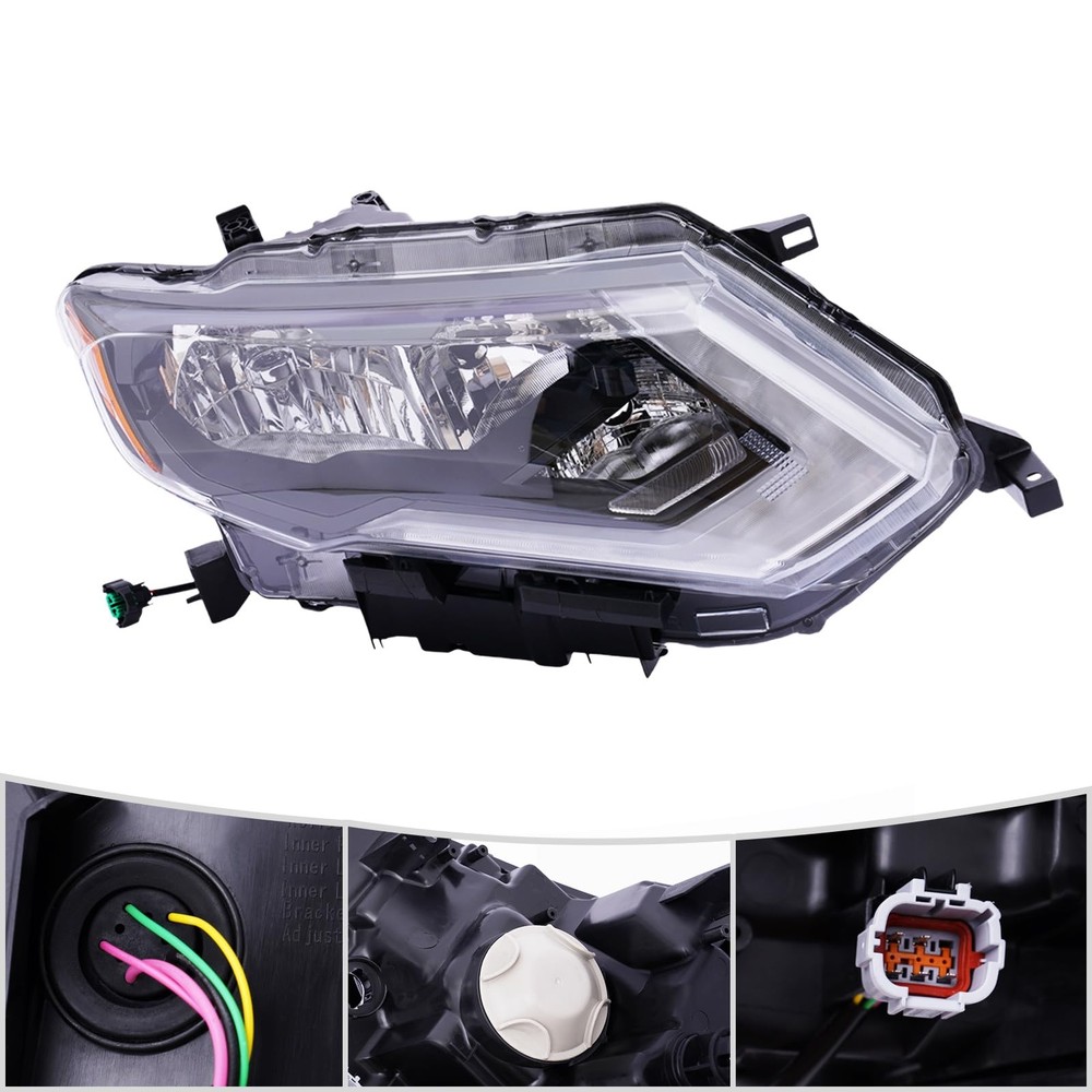 Right Front Halogen Headlight Assembly Replacement Black Housing for 17-19 Rogue