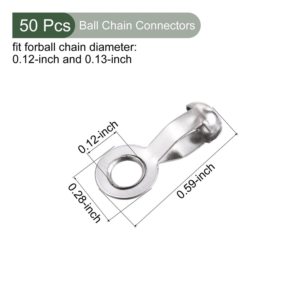 50 Pcs Ball Chain Connectors Bead Ring with Crimp Link Pull Loop Crafts Making