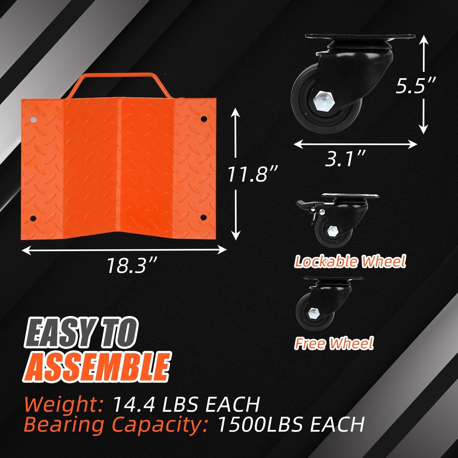 4 PC Heavy-Duty Car Wheel Dolly Set Dual-Lock Brakes & Casters Auto Repair Mover