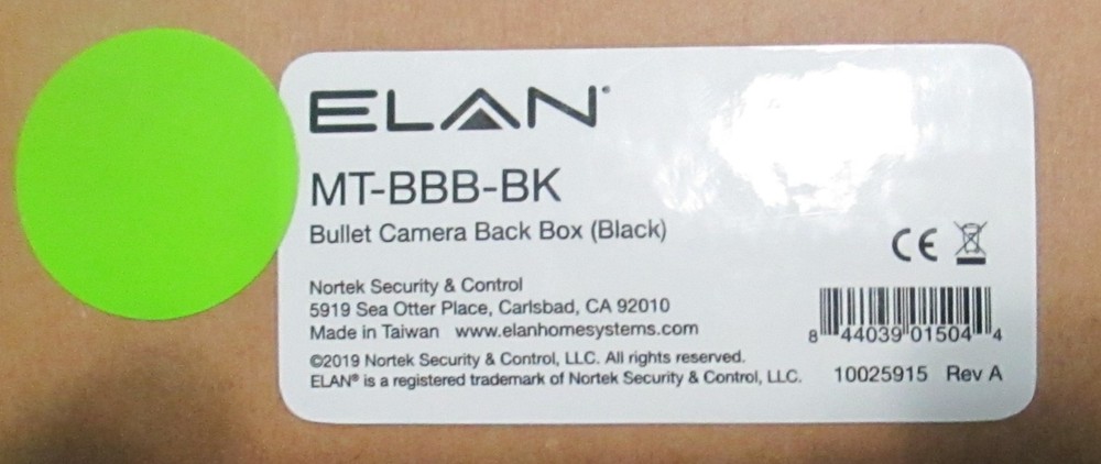 Elan Bullet Camera Back Box Black Mt-BBB-Bk