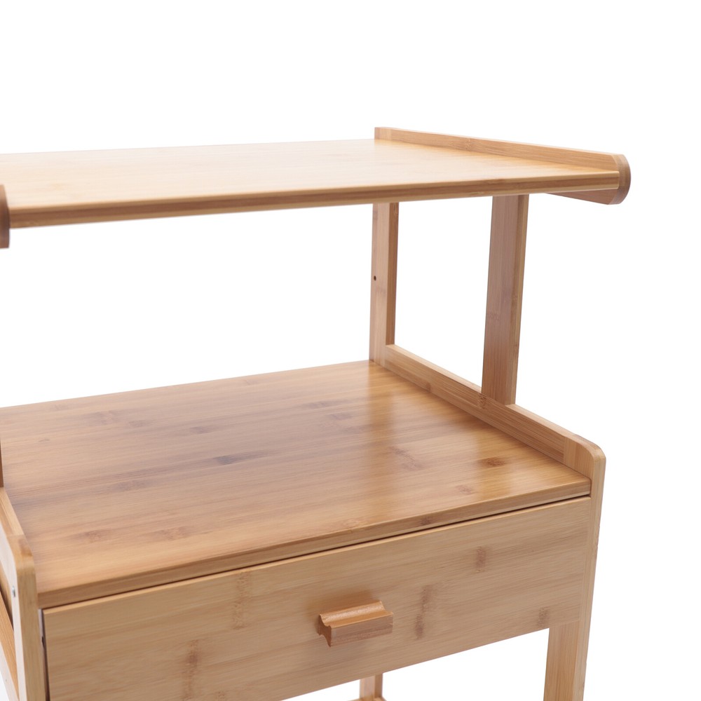 Space-Saving Printer Storage Rack Bamboo Rolling Cart Portable Printer Stand