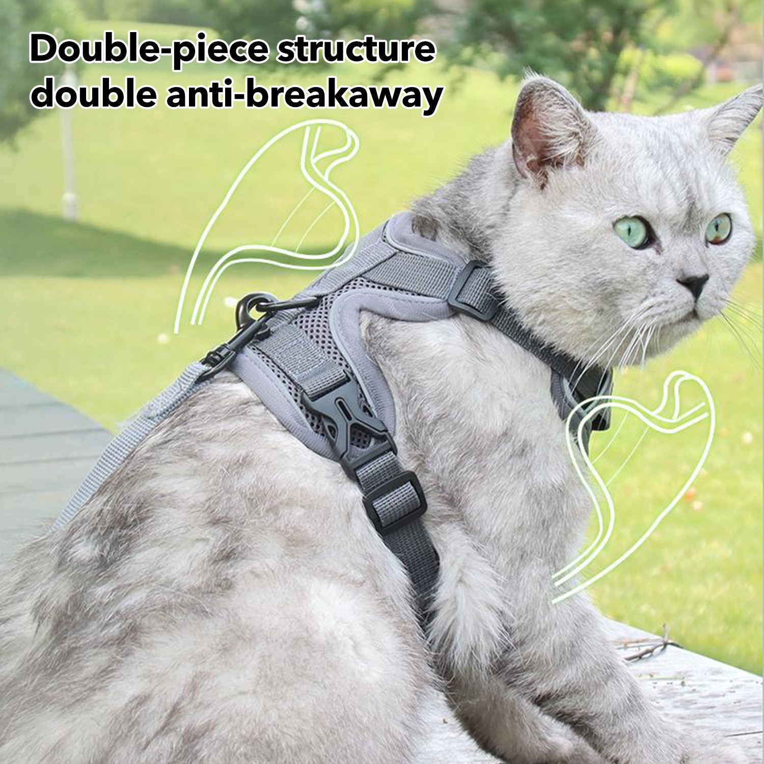 HBN Cat Harness & Leash Set for Walking, Escape Proof Soft Adjustable Vest Har