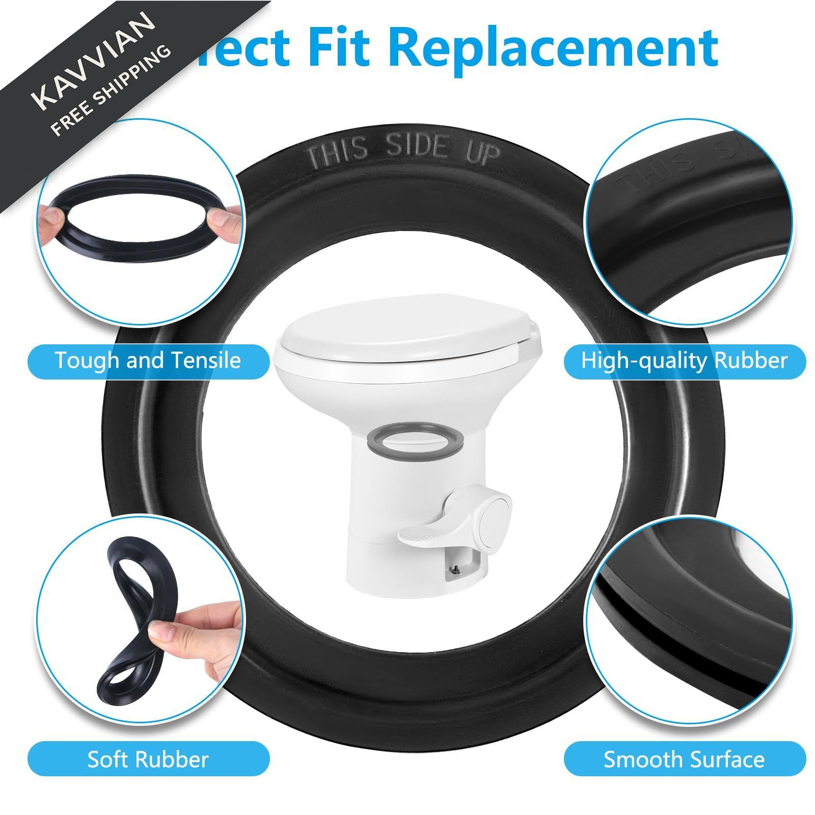 GuoluvSoo 2 Pack RV Toilet Seal 4" OD × 2.75" ID × 0.28" thick, Black