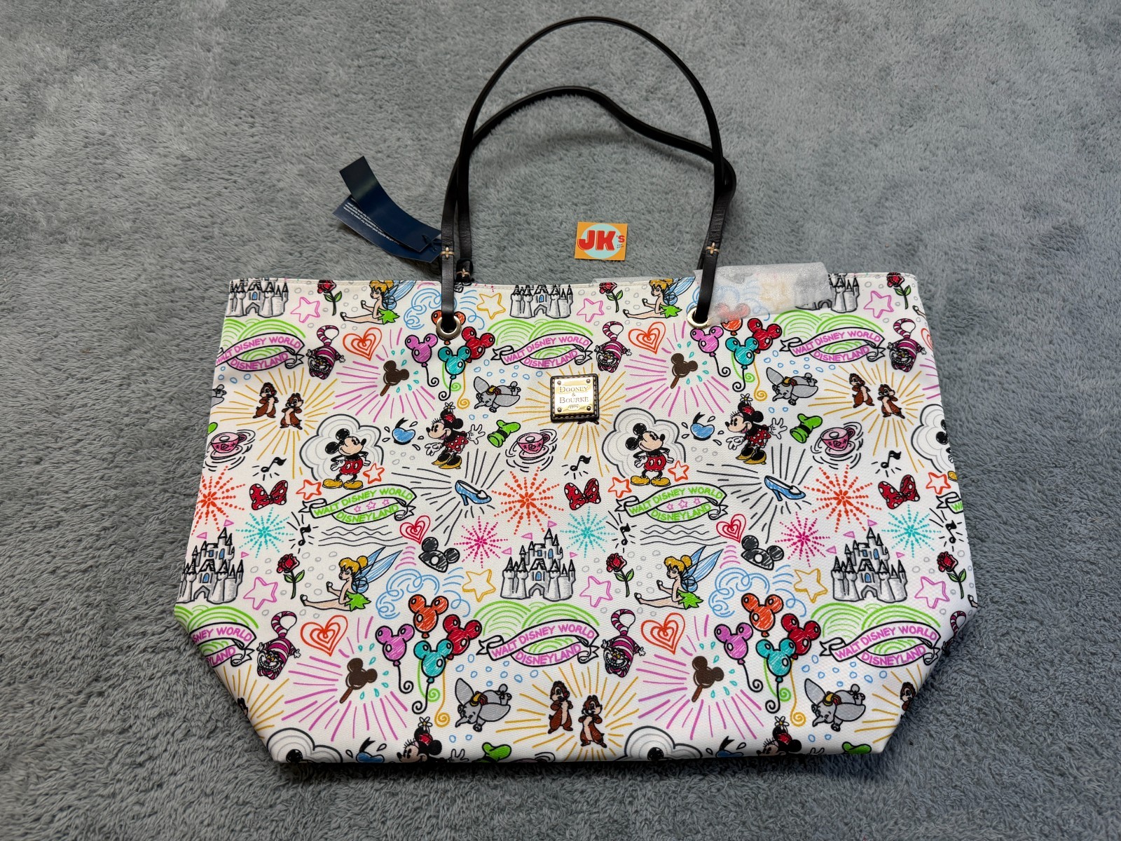 NEW Disney Dooney And Bourke Sketch Reversible Nylon Tote Bag Black White Parks