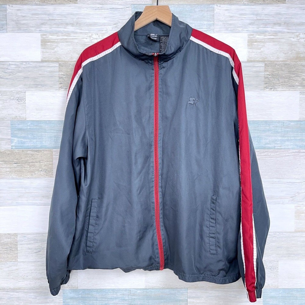 Starter Basic Track Jacket Black Red Full Zip Mock Neck Mesh Lined Mens XL