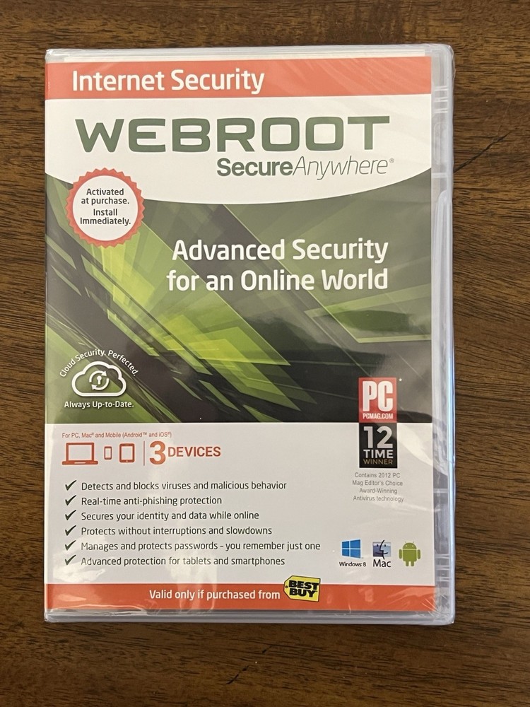 Webroot SecureAnywhere Internet Security Windows 8 Mac Sealed Unopened