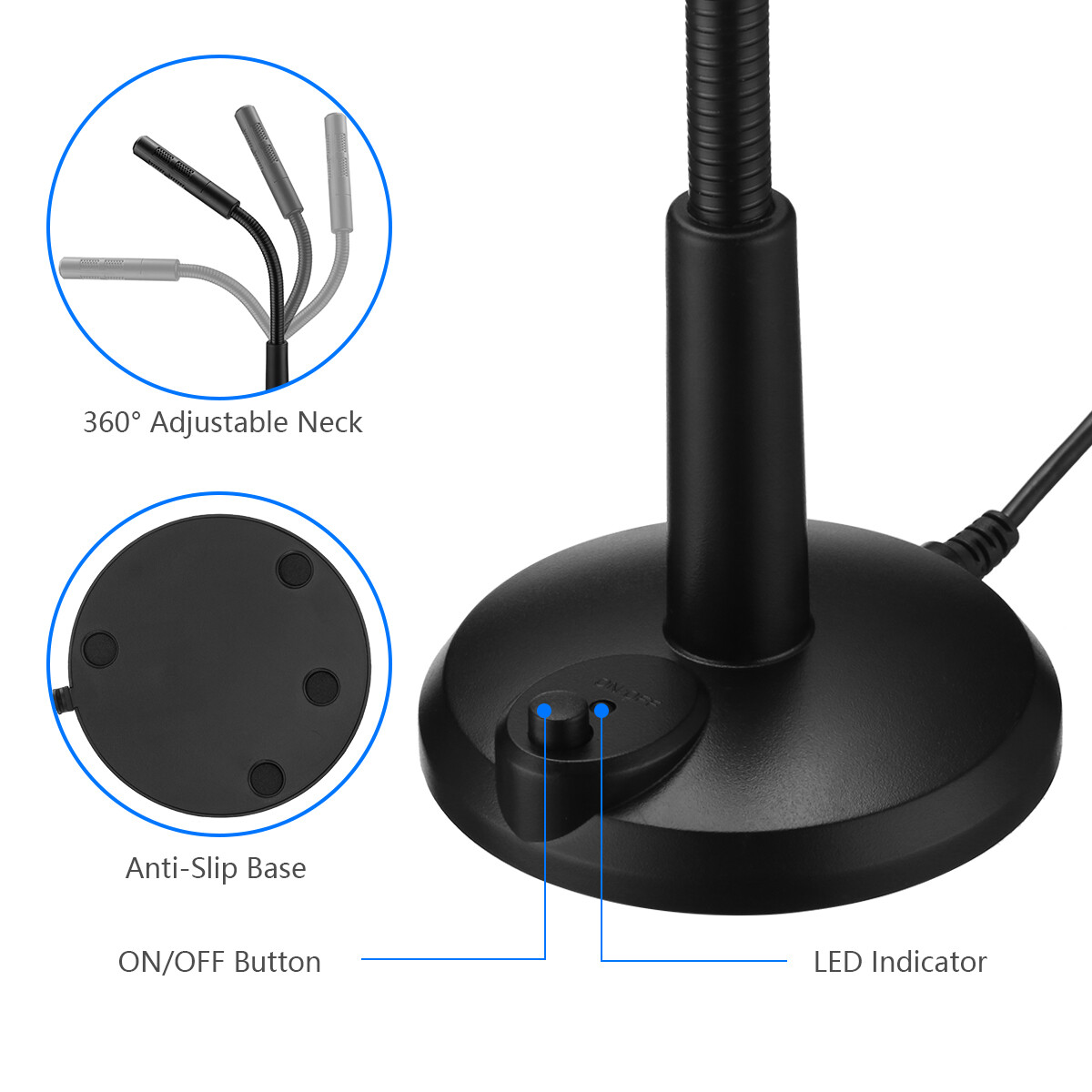 USB Computer Mini Microphone Stand Recording Mic For PC Desktop Laptop