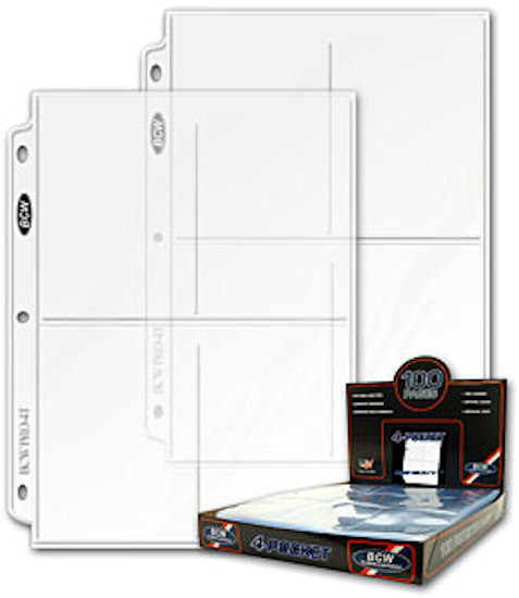 100 - 4 Pocket 3.5 x 5.25 Photo Postcard Protector BCW Pro4T  fit 3 ring binders
