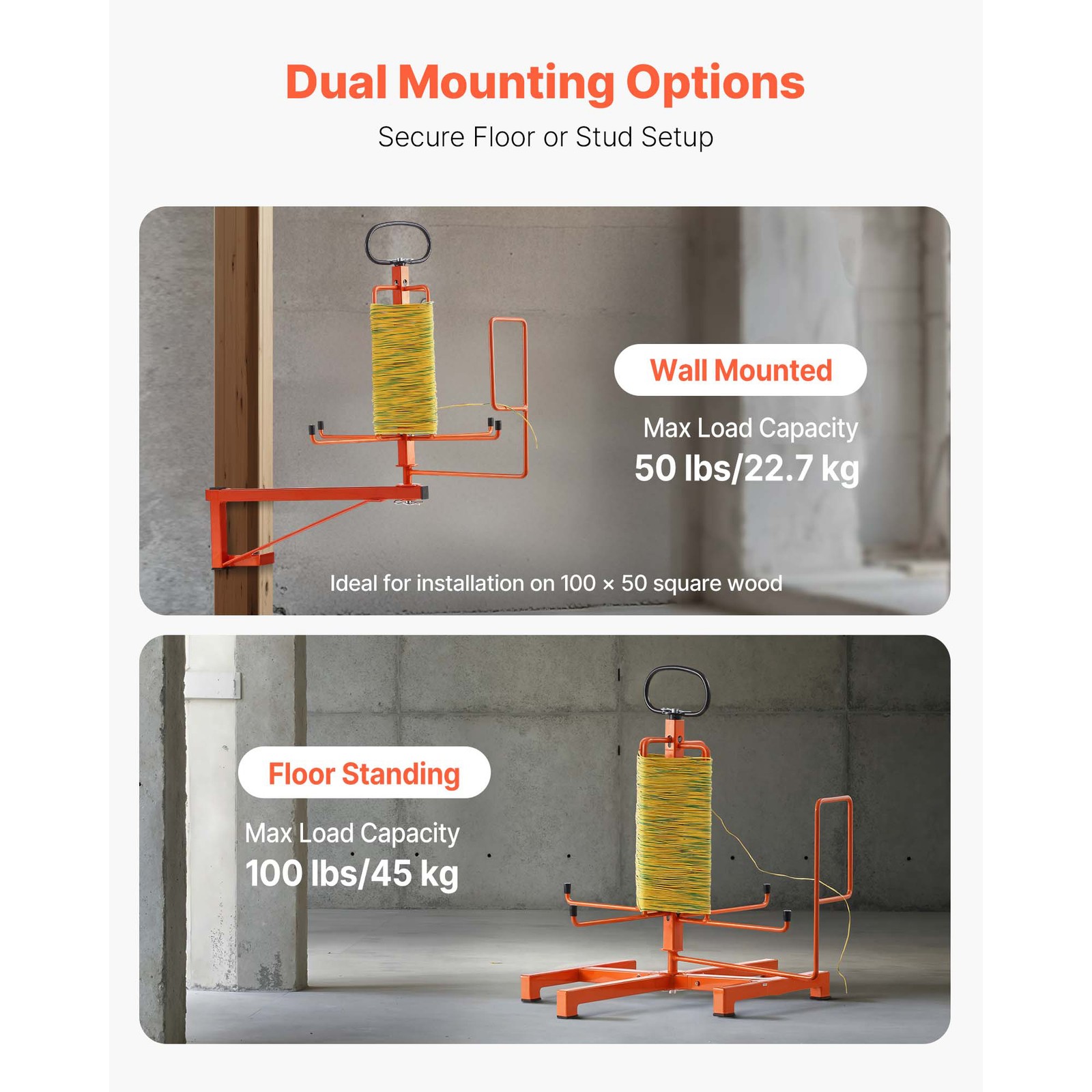 Cable Dispenser Floor or Stud Mounted Portable for Electrical Industrial Retail