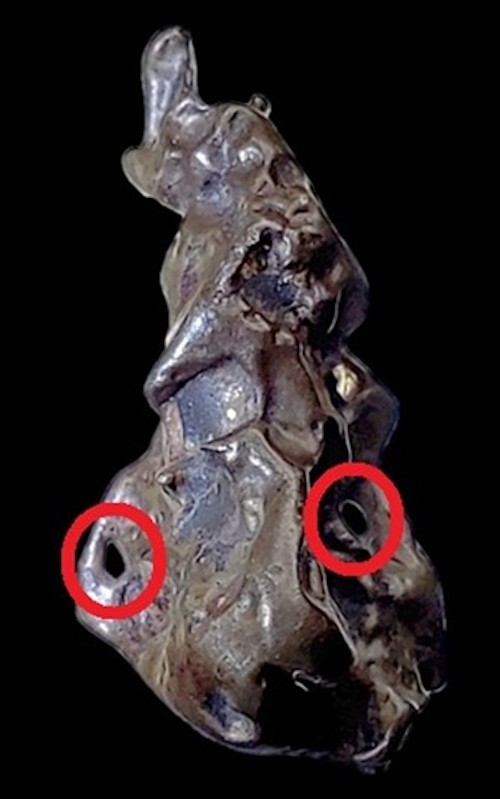 Golden Pallasite Meteorite ~ Nicely Sculptured ~ Two Holes ~ 2.016 grams