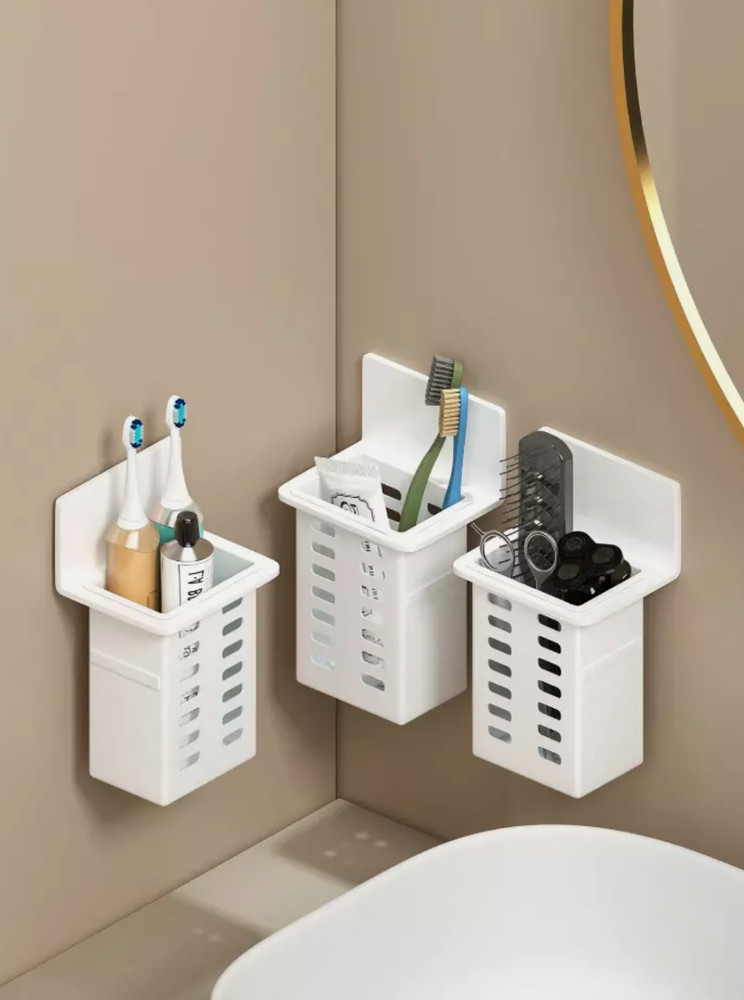 1pc Wall-Mounted Toothbrush Toothpaste Holder with Razor Comb Hooks for Bathroom