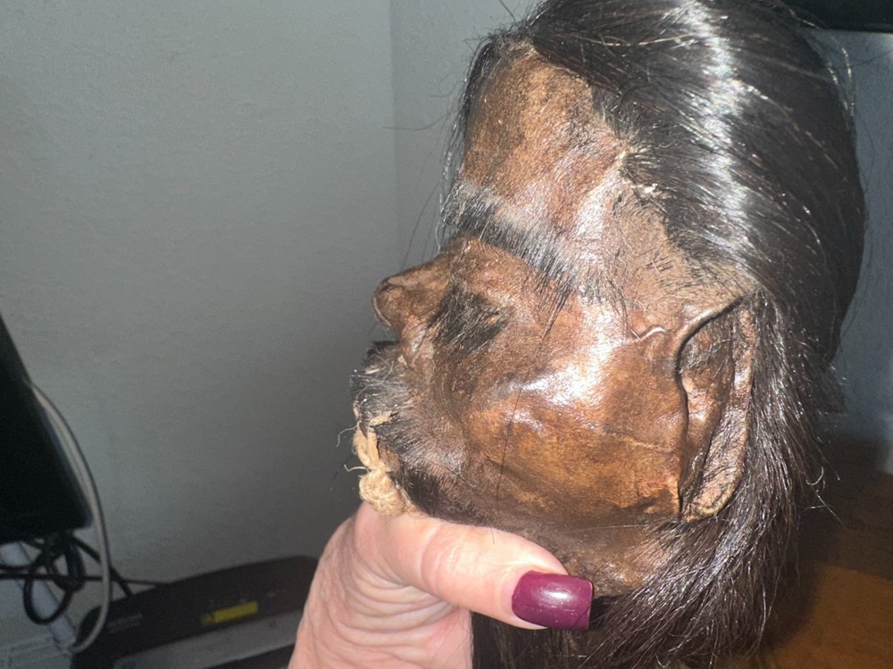 DARK HAIRED WARRIOR JIVARO SHRUNKEN HEAD -TSANTSA
