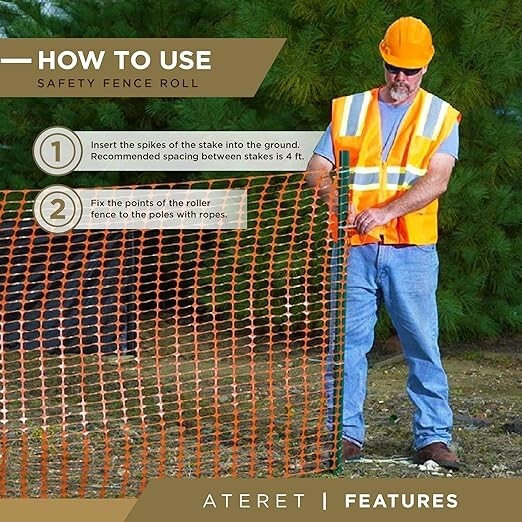4'x100 Orange Plastic Mesh Fencing Roll with Zip Ties, Garden, Construction