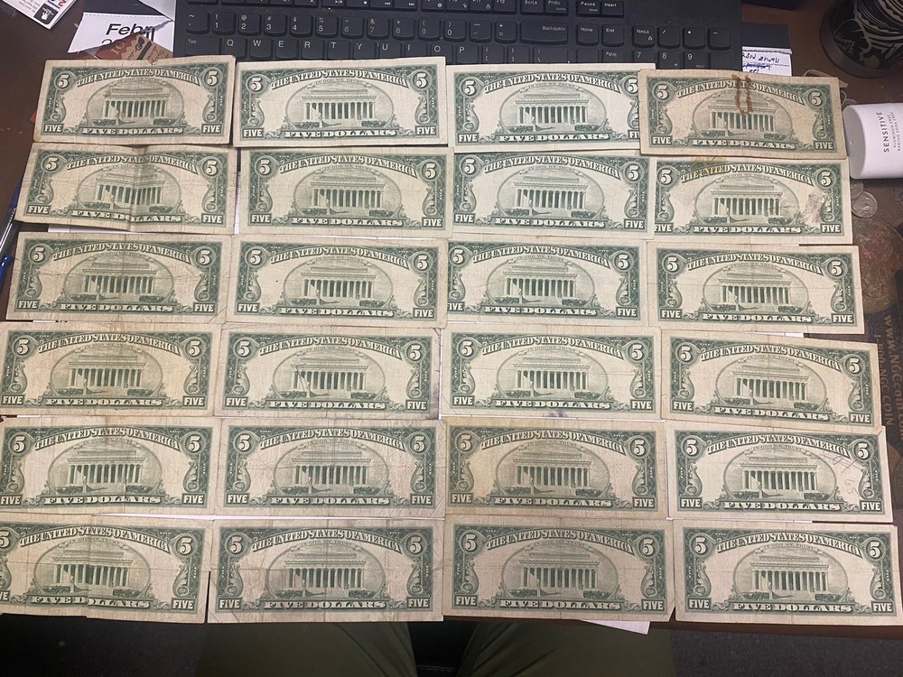100pcs 1963 Red Seal $5 Notes Pack Old U.S Currency****