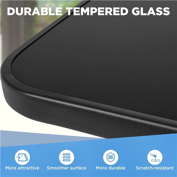 Outdoor Square Patio Bistro Table with Silk Printing Glass Top and Umbrella Hole