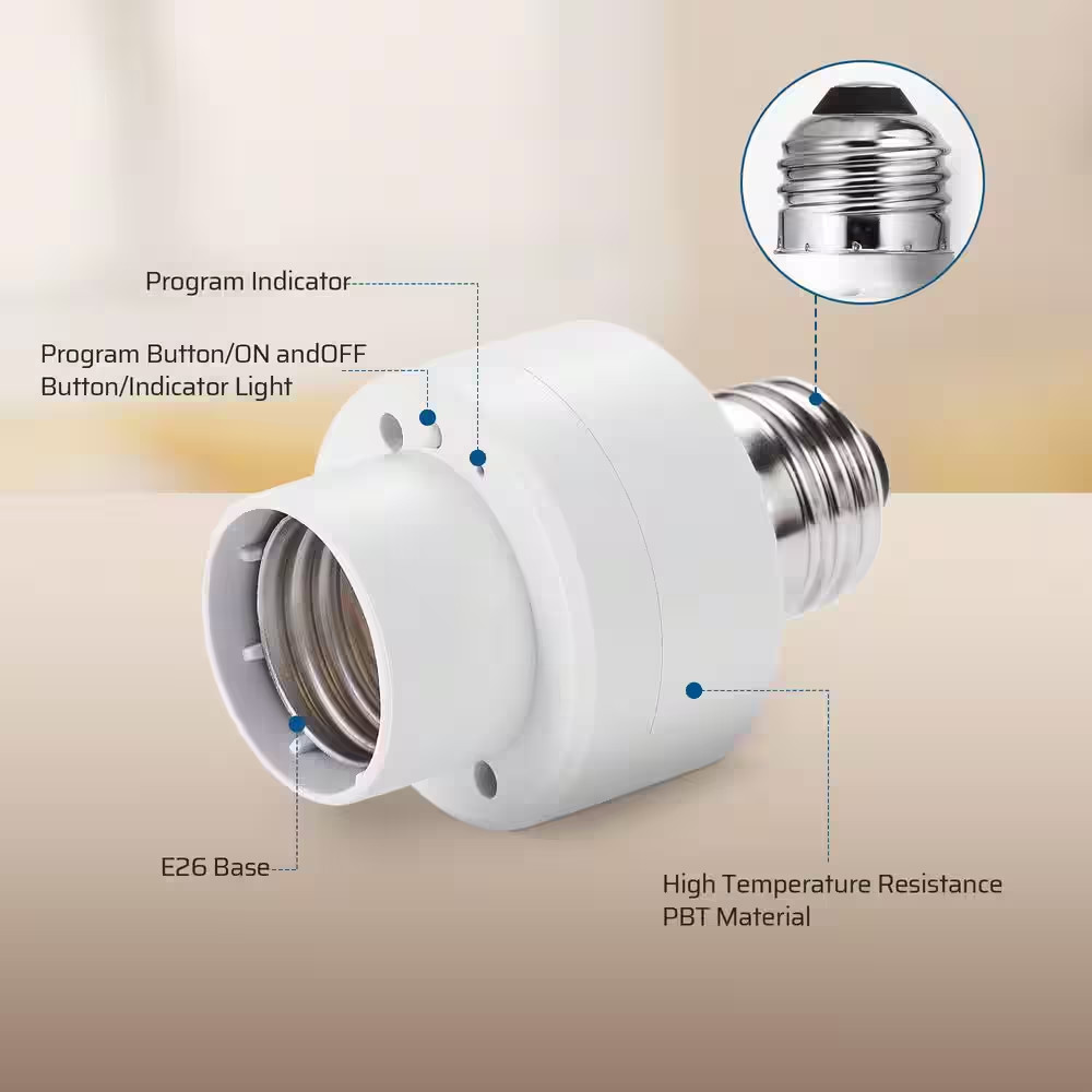 120-Volt Remote Control Light Bulb Switch Socket, White with 1-Removable Control