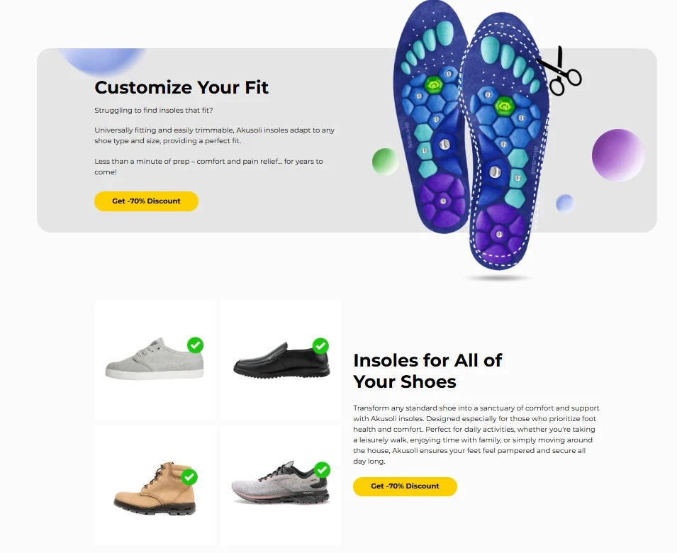 Akusoli Magnetic Acupressure shoe insoles, High Arch Support