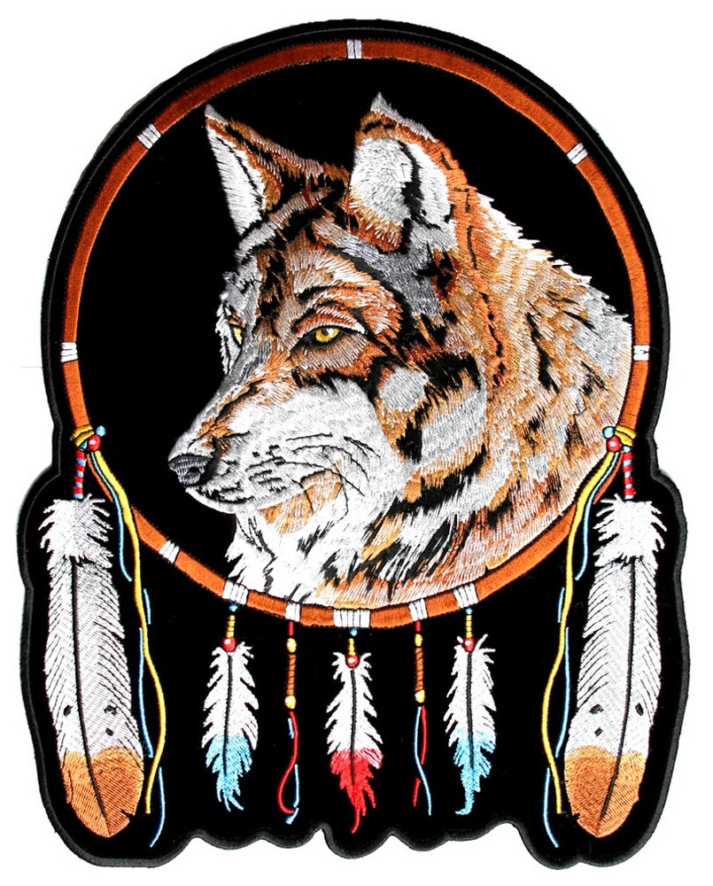 Wolf With Feathers Native Indian Dream Catcher Patch FREE SHIP