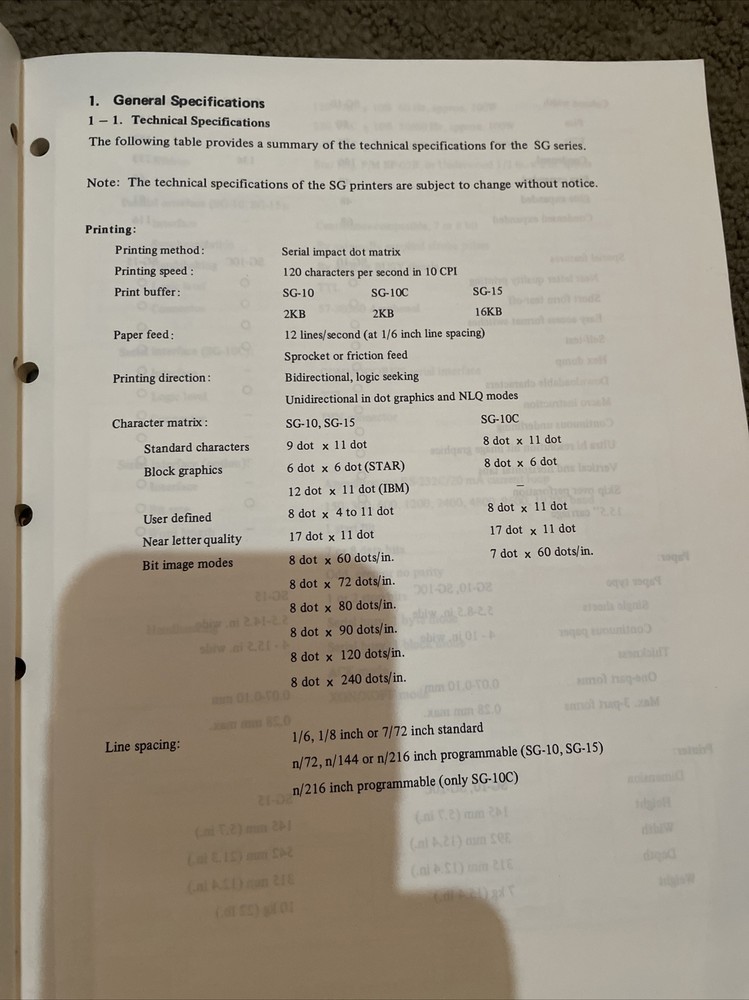 Dot Matrix Printer Technical Manual Star Micronics Inc