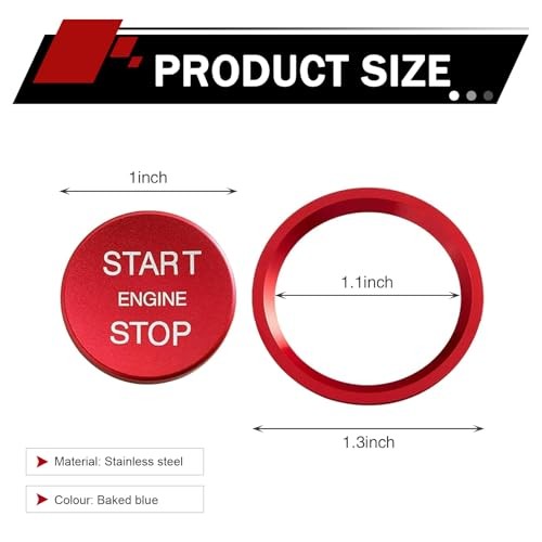Car Engine Start Button Covers, Push Start Button Cover Stickers, 2 PCS Red