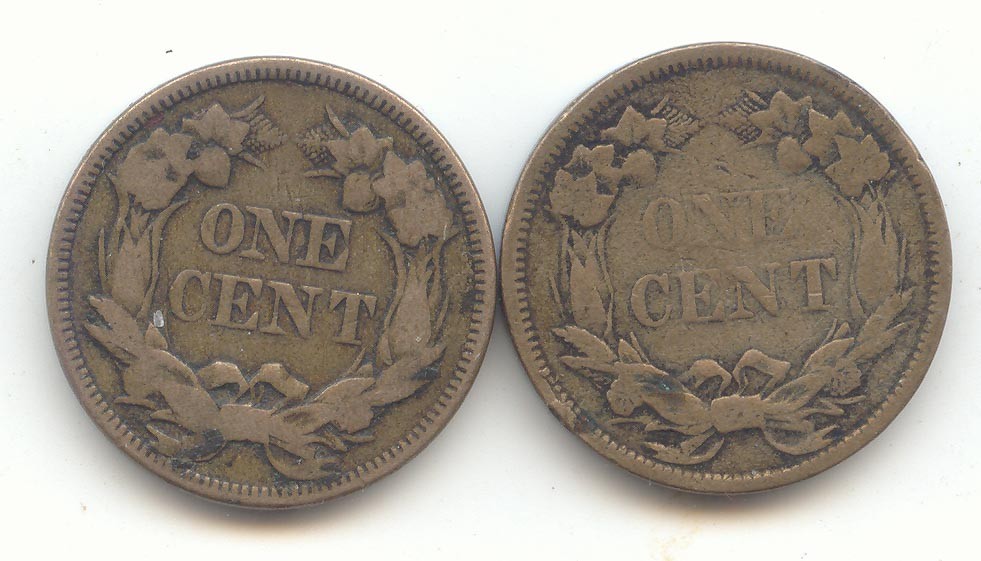 2 Flying Eagle Cent, Both Fine-VF, 1857, 1858 Small Letters