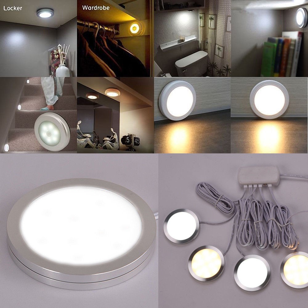 4PCS Under Cabinet LED Lighting Kit Hardwired Wall Puck Light Lights Wired US