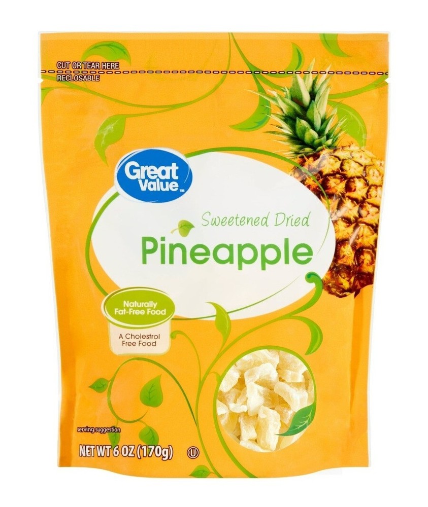 3 PACK Great Value Sweetened Dried Pineapple 6 OZ Each