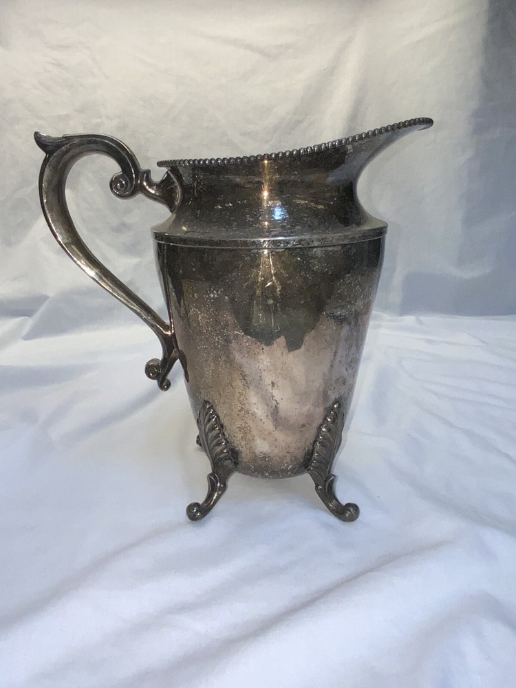 BRITISH HS SILVER CO. FOOTED PITCHER SILVER ON COPPER Antique