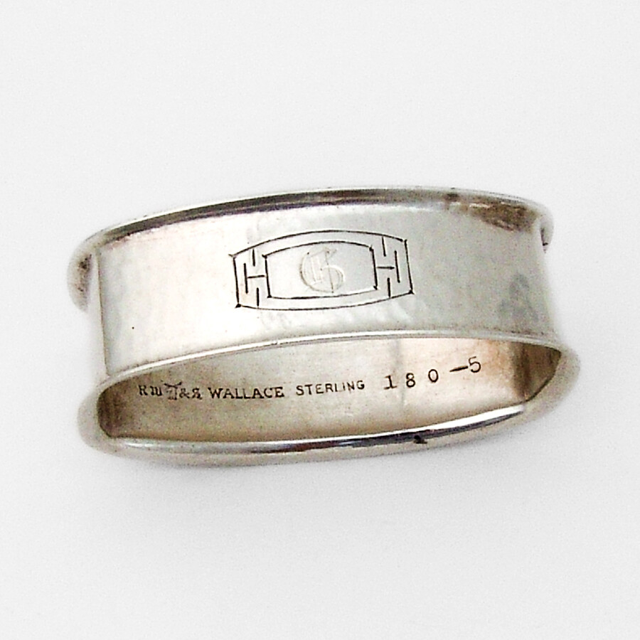 Wallace Oval Hammered Napkin Ring Sterling Silver Mono